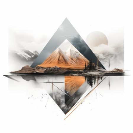 an abstract image of a mountain with a lake in the backgroundの素材