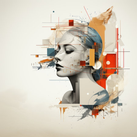 a womans face is surrounded by abstract shapesの素材