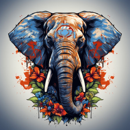 an elephant with flowers on its headの素材