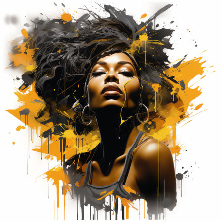 an artistic painting of an african woman with paint splatters on her faceの素材
