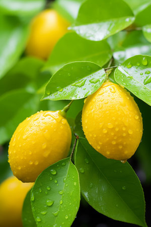 a bunch of lemons with water droplets on themの素材