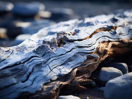 a close up of a piece of driftwood on the beachの素材