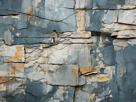 a close up of a wall that has been painted blue and yellowの素材