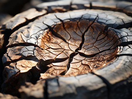 a close up of a tree stump with a crack in itの素材