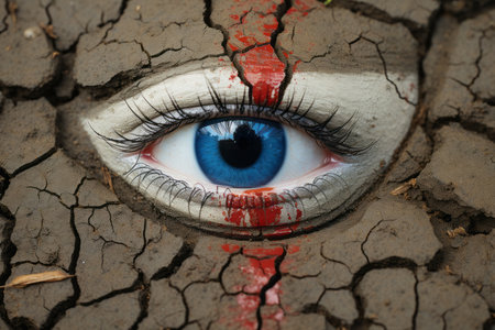 a close up of an eye with blood on itの素材