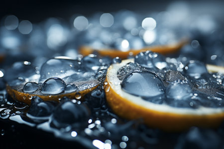 a close up of an ice cube sitting on top of an orangeの素材