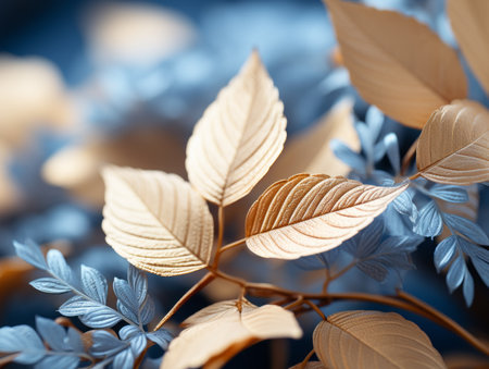 a close up of some leaves on a blue backgroundの素材