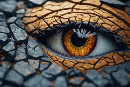 a close up of an eye with orange eyesの素材