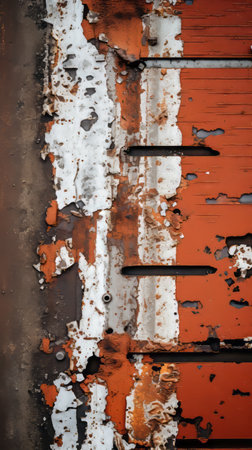 a close up of an old rusty wall with peeling paintの素材
