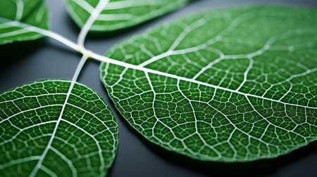 a close up of green leaves on a black surfaceの素材