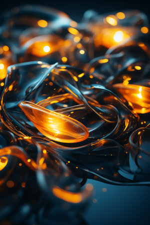 a close up of some glowing lights on a black backgroundの素材