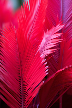 a close up of red palm leavesの素材