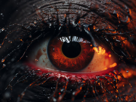 a close up of the eye of a demonの素材