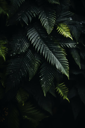 a close up of some green leaves on a dark backgroundの素材