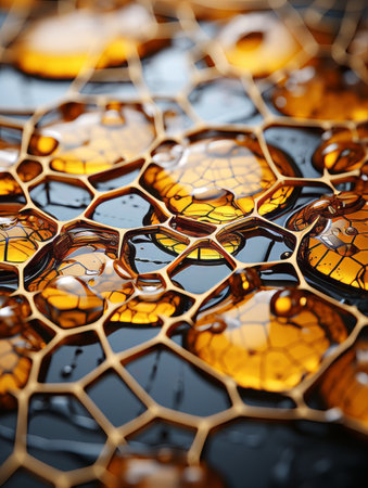 a close up of oil drops on a black surfaceの素材