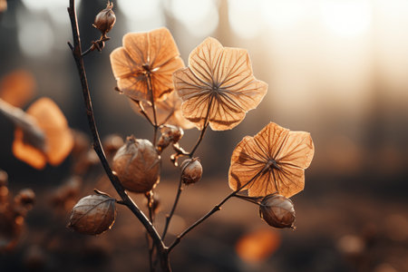 a close up of some dried flowers in the sunの素材