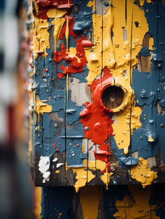 a close up view of a colorful painted wallの素材