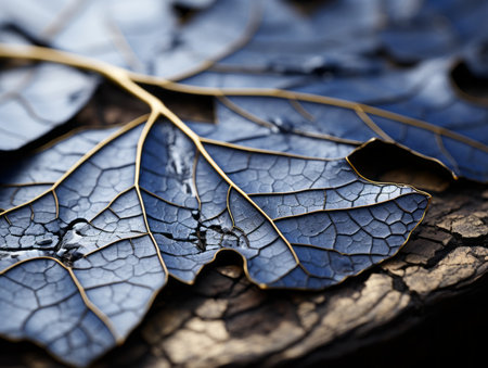 a close up view of a leaf with water droplets on itの素材