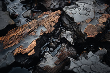 a close up view of some black and brown woodの素材