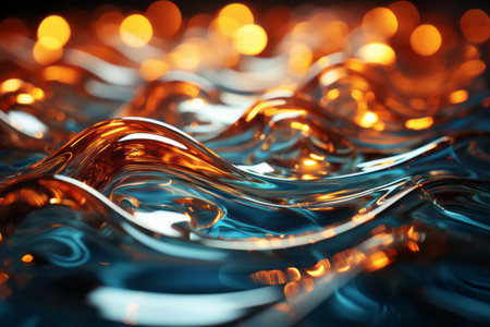 a close up view of some water with orange and blue lightsの素材