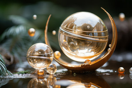 a glass ball sitting on top of some waterの素材