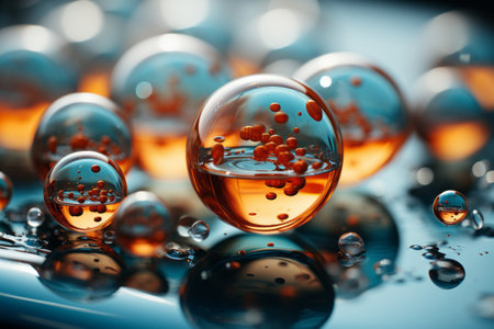 a group of orange and blue bubbles floating on top of waterの素材