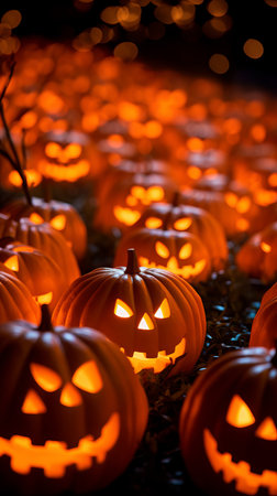 a group of pumpkins with faces on themの素材