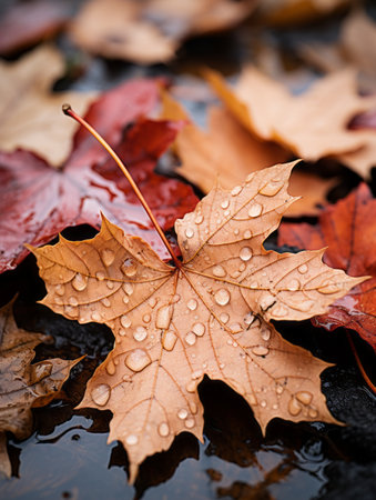 a pile of leaves with water droplets on themの素材