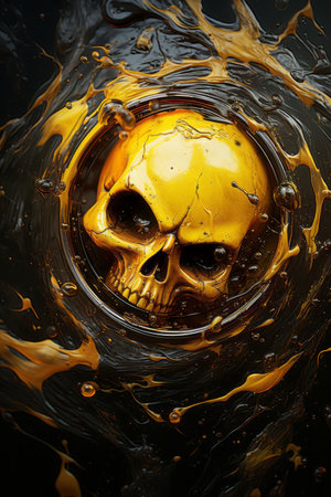a painting of a skull in a puddle of liquidの素材