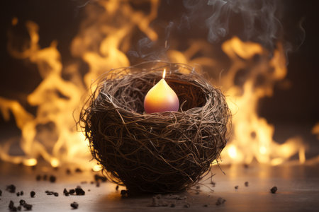 a nest with a burning candle in itの素材