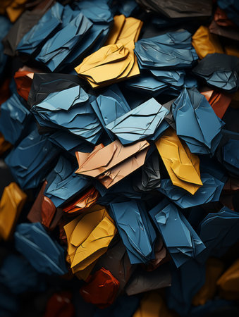 a pile of blue yellow and orange origami piecesの素材