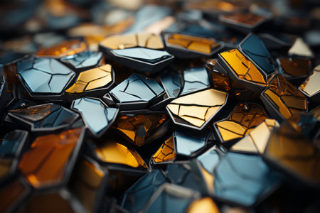 a pile of broken pieces of glass with a blue and orange color schemeの素材