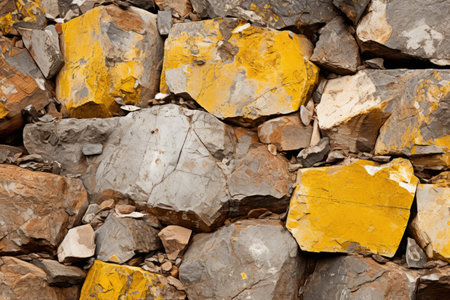 a pile of rocks with yellow paint on themの素材