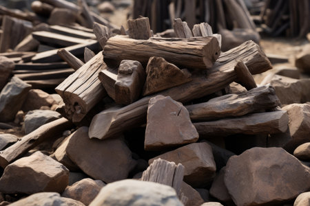 a pile of logs and rocks sitting on top of each otherの素材