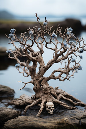 a tree with a skull sitting on top of itの素材