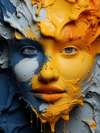a womans face with paint splattered on itの素材