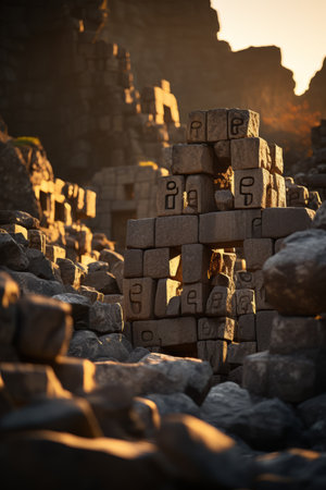 an image of a pile of stones in the middle of the desertの素材