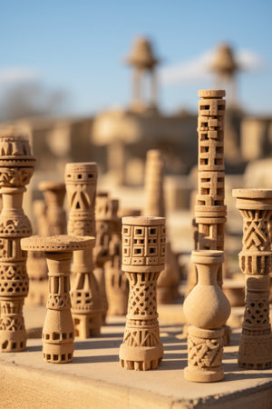 an image of a chess set made out of clayの素材