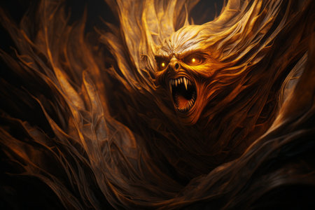 an image of a demon with flames coming out of its mouthの素材