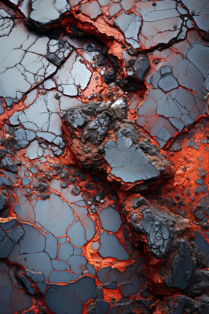 an image of lava and rocks with red and black paintの素材