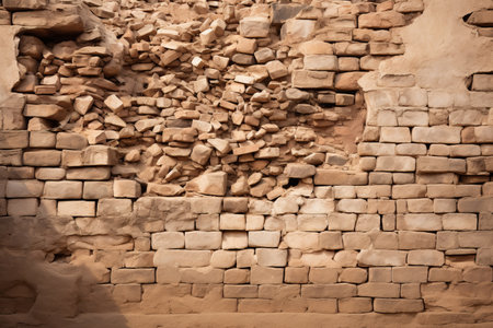 an old brick wall with a pile of bricks on itの素材