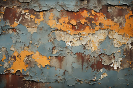 an old rusty metal wall with peeling paintの素材