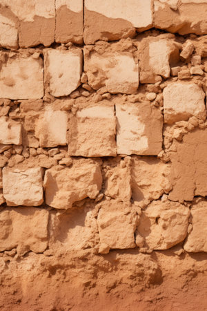 an old stone wall in the desert with a man standing in front of itの素材