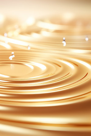 golden liquid with swirls and bubbles on a surfaceの素材