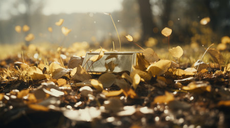 golden autumn leaves on the groundの素材