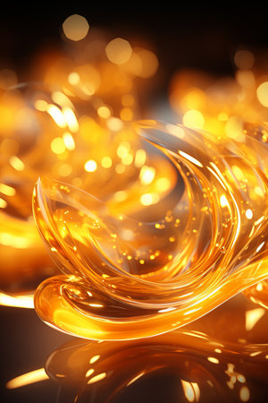 golden liquid swirls on a black backgroundの素材