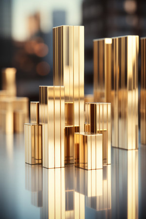 golden skyscrapers in the city with city lights in the backgroundの素材