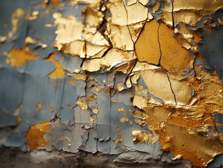 gold paint peeling off of a wallの素材