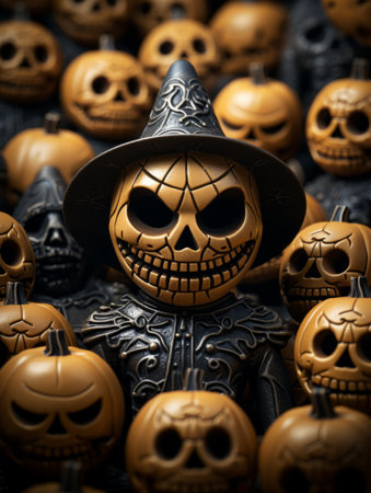 halloween jack-o-lanterns with a witch hatの素材