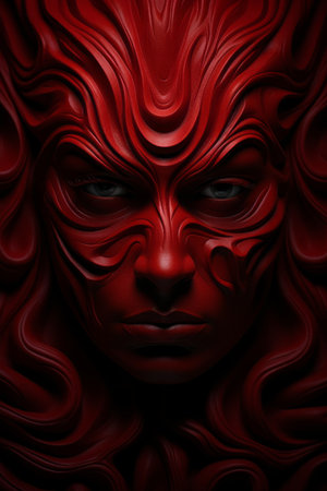 the face of a woman is made out of red swirlsの素材